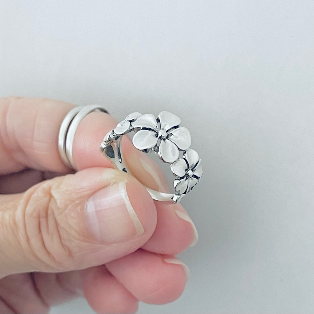 🌺TOP SELLER 🌺Silver 3 Plumeria Flower Ring with Leaves, Hawaii Jewelry Rings - Picture 9 of 16